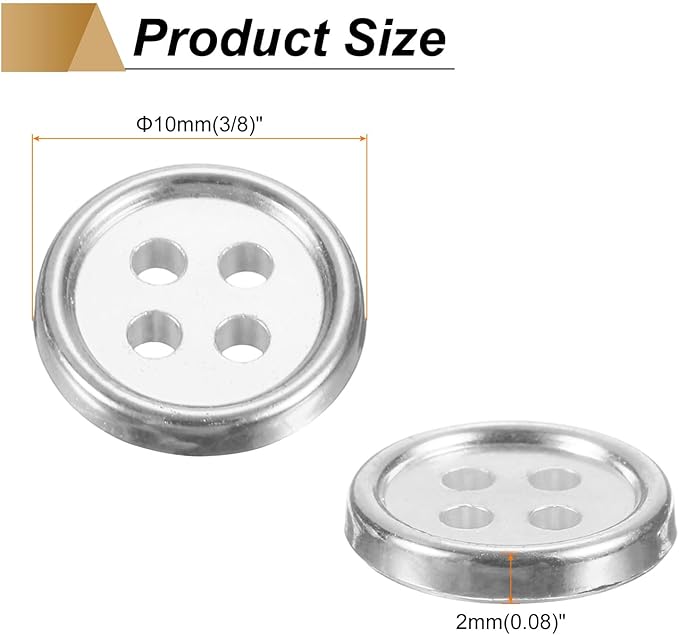 HARFINGTON 50pcs 16L Plastic Sewing Buttons 10mm 3/8" 4-Hole Round Replacement Craft Button for Coats Sewing Clothing and DIY, Silver
