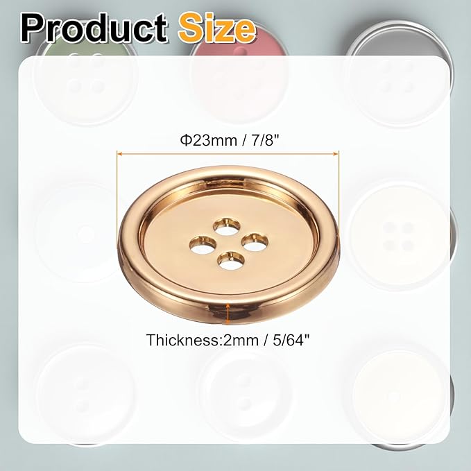 HARFINGTON 20pcs Metal Sewing Button, 23mm 4-Hole Round Suit Shirts Coats Clothes Sewing Buttons for Decoration Craft, Gold