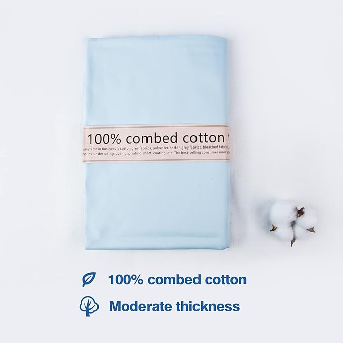 2 Yard Baby Blue Cotton Fabric, Natural Cotton Poplin Fabric by The Yard, 59 Inches Wide 100% Cotton Fabric, Soft Embroidery Muslin Quilting Material for Sewing Material Apparel Cloth