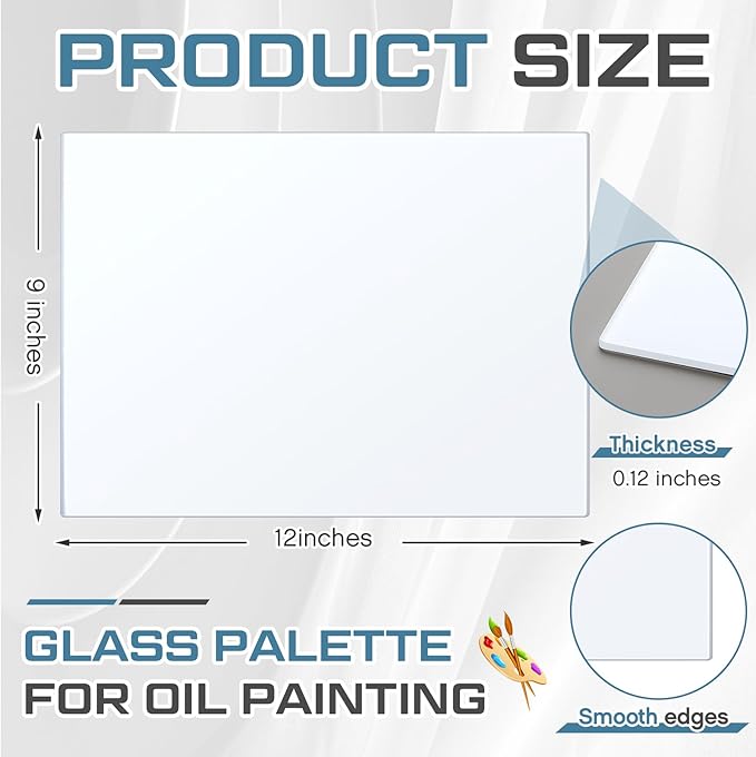 Nuanchu 1 Pcs 9 x 12 Inches White Tempered Glass Palette for Oil Painting Keeps Wet Paint Fresh Scratch Resistant Easy Clean up for Palette Artist Supplies DIY Color Mixing