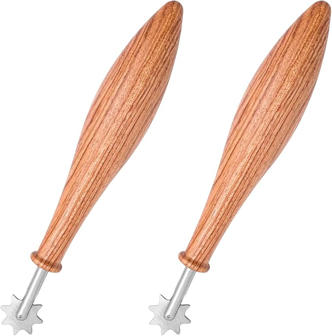 2PCS Wood Clay Pattern Roller Tool, Wooden Handle Pottery Tools with Stainless Steel Roller Head and Rosewood Handle, for Pottery, Ceramics & DIY Handcrafts