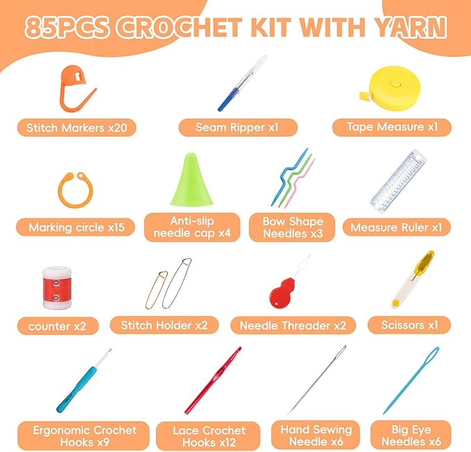 HATINXIA Crochet Hooks, 85pcs Crochet Hook Set with Storage Case, Yarn Crochet Kit for Beginners, Ergonomic Crochect Needles DIY Knitting Accessories Tools for Experienced Crochet Lovers, C3 Grey