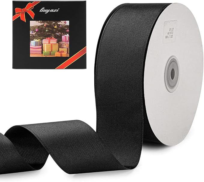 LIUYAXI 2" X 50 Yards Solid Black Grosgrain Ribbon, Perfect for Crafts, Wedding Decor, DIY Hair Accessories, Sewing, Gift Package Wrapping and More