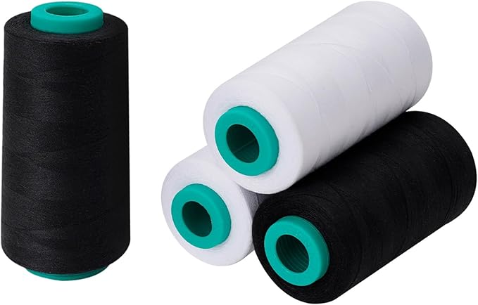Serger Thread, All-Purpose Sewing Thread Polyester,4 Cones of 3000 Yards Each Spool,Cone Thread for Sewing Machine,140S/2 (BlackX2,WhiteX2)