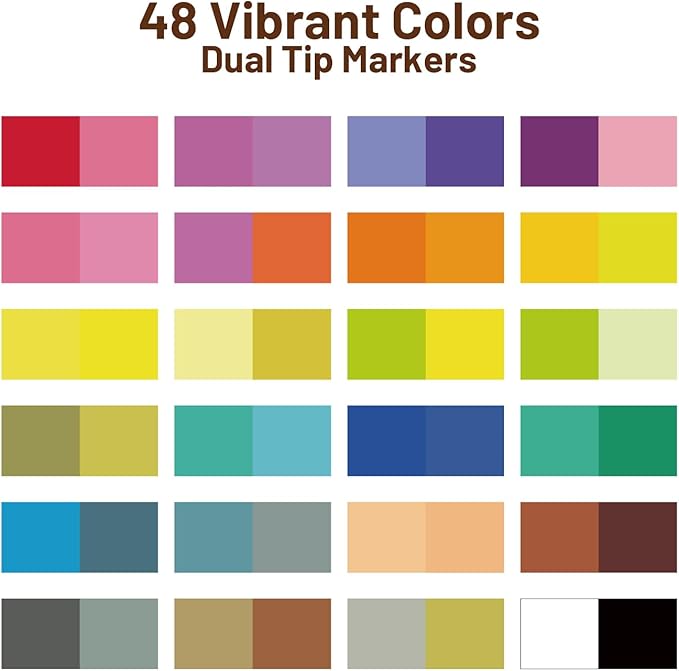 WINSONS 48 Colors Acrylic Paint Marker, Dual Tip and Dual Colors Acrylic Paint Pens for Stone, Wood, Canvas, Ceramic, Metal, Glass, Rock Painting, DIY Crafs Art Supplies (48 Colors)