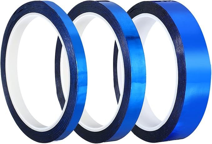 PATIKIL Metalized Tape 0.3/0.5/0.8 Inch x 55 Yards, 3 Roll Mirror Metallic Masking Foil Sticker Self Adhesive for Detailing Accent Wall Graphic Arts, Blue