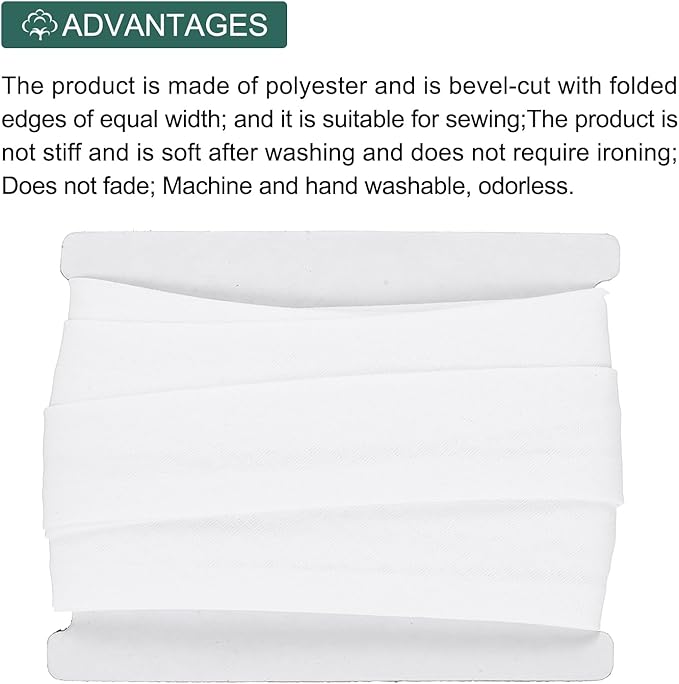 MECCANIXITY 1 Inch Double Fold Bias Tape Continuous Bulk Cotton Bias Tape for Sewing Seaming Quilting Hemming Binding Crafts (White 6 Yards)