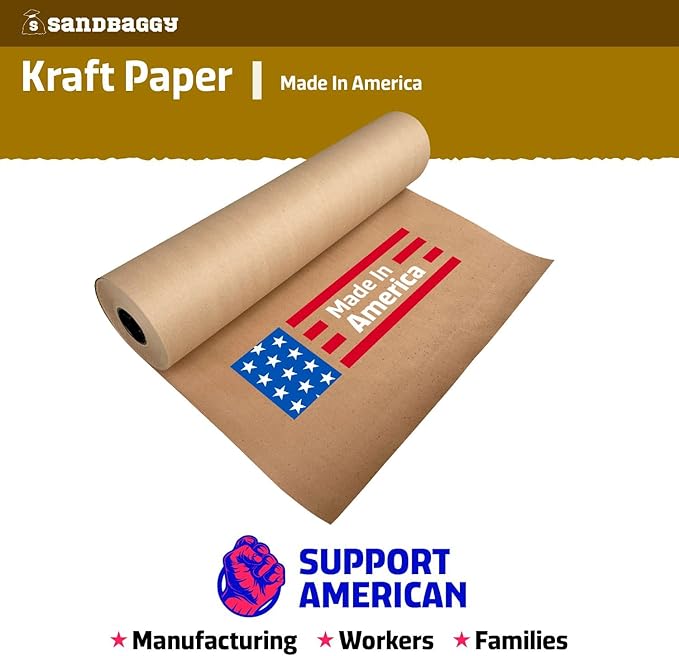 Sandbaggy Heavy Duty Kraft Paper Rolls - 75 lb. Recycled Paper for Shipping, Packaging, and Wrapping - Made in America (1 roll - 4 ft x 475 feet/roll (1900 sq ft), Brown)