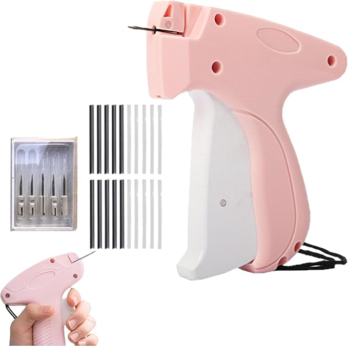 Portable Hemming Tool, Handheld Portable Sewing Machine, Includes 5 Needles, 1000 White Glue Needles& 1000 Black Glue Needles, For Quick Hemming & Repairs (Pinkish White)