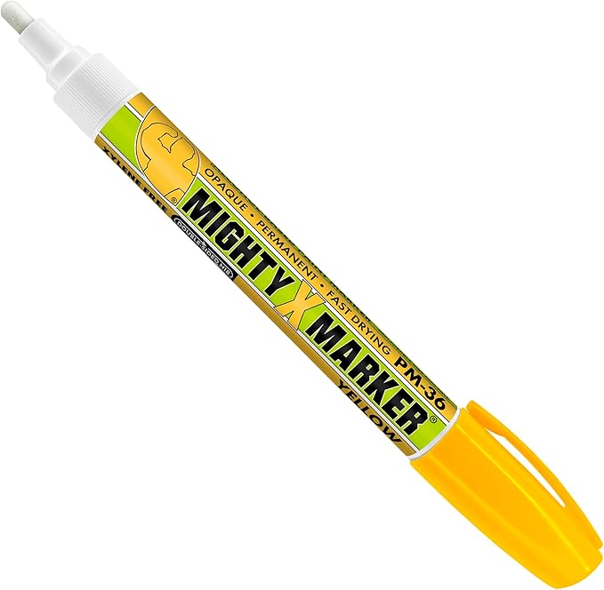 PM-36 Paint Marker, 2.3mm Bullet Tip, Permanent & Waterproof, DIY Crafts, Drawing, Glass, Ceramic, Stone, 6 Bonus Reversible Tips, Made in USA, Yellow 6 Pack