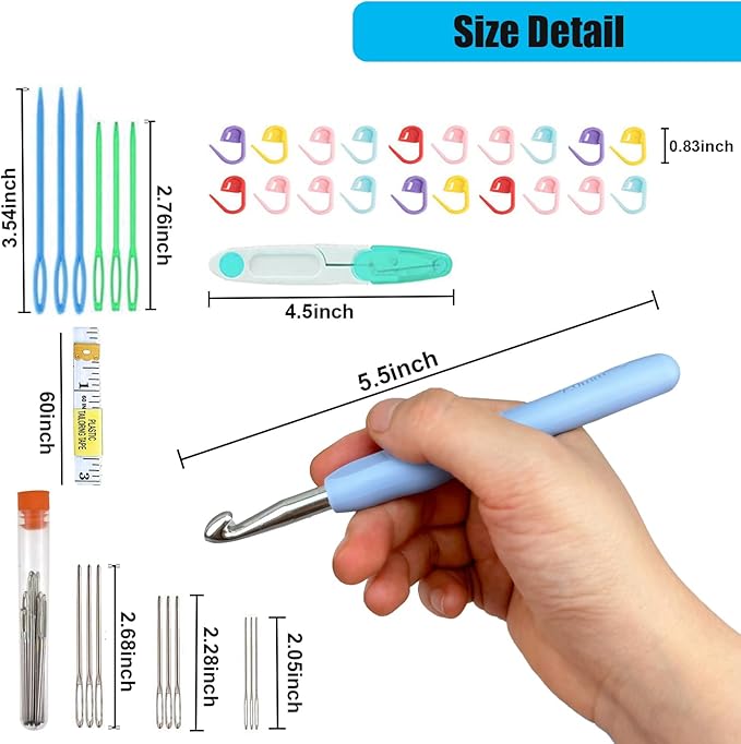 Weabetfu Crochet Hook 14 Sizes Crochet Hook Set,50pcs Yarn Crochet Kit for Beginners Ergonomic Soft Handles for Arthritic Hands,Crochet Needles Kit with Case for Crocheters(2mm-10mm)