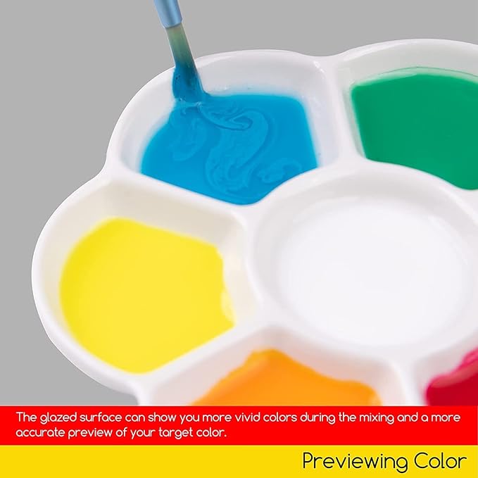 MEEDEN 7-Well Ceramic Paint Palette: 3 Pcs Watercolor Palette 4.7'' x 0.6'' - Porcelain Paint Palette Tray for Gouache Painting, Round, White