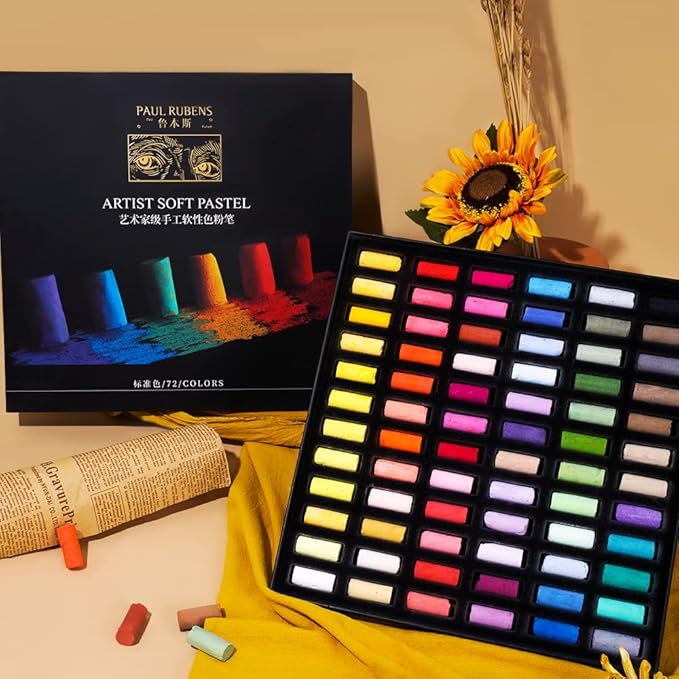 Paul Rubens Professional Soft Pastels, Handmade 72 Vibrant Colors Chalk Pastels Smooth and High Adhesion for Painting, Drawing, Blending, Crafting, Ideal Art Supplies for Artists, Beginners