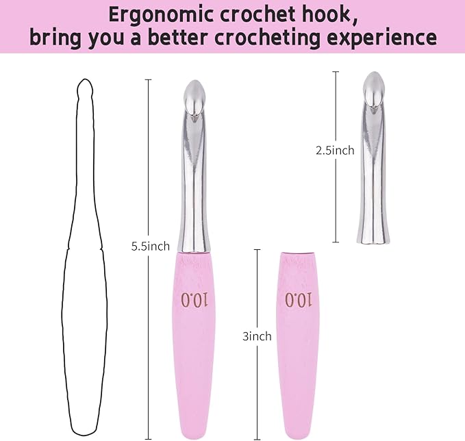 Crochet Hooks 10mm Crochet Hook Soft Lightweight Wood Ergonomic Handle and Stainless Steel Crochet Needles Tip (10 mm-N)