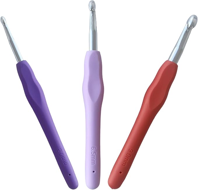 ZCLGOOD 3PCS 5mm/6.5mm/9mm Ergonomic Crochet Hooks Set, Soft Rubber Handle Aluminum Knitting Needles, Professional Yarn Craft Tools for Beginners Adults DIY Projects
