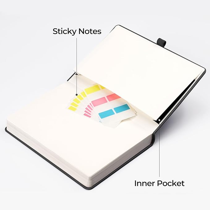 EMSHOI A5 Graph Paper Notebook - 320 Pages, 100gsm Thick Leather Hardcover, Square Grid Journal for Math, Engineering, Writing & Graphing, School, Work, Portable 5.75"x8.38" Size, Black