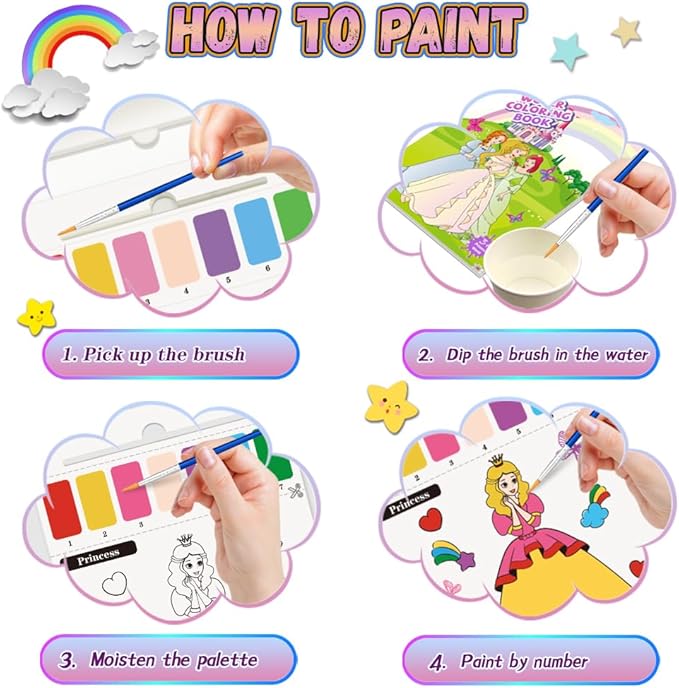 YMluky Water Color Paint Sets for Kids, 2 Coloring Books, No Mess Painting for Toddlers Activities,Magic Paint Set with 2 Brush, Arts and Crafts for Kids 4-8（Farm Animals）