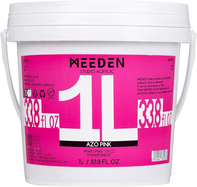 MEEDEN Azo Pink Acrylic Paint: 1 L /33.8 oz Heavy Body Gloss Non-Toxic - Thick Art Paints for Canvas Crafts