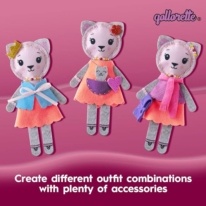 qollorette Felt Sewing Kit for Children, Make Your Own Kitty Toy, Kids' Craft Kit - Make A Friend Sew Kit - Beginner Sewing Kit for Kids, Learn to Sew & Play