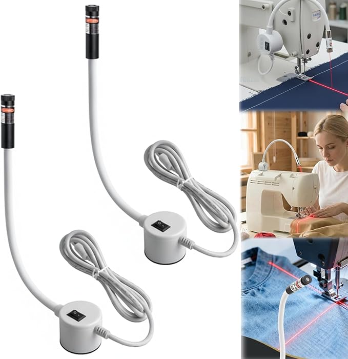Magnetic Positioning Quilting Light for Sewing Machine, Red Guide Line Tool, Sewing Light Straight Stitch Seam Guide, With Adjustable Dot/Straight Line/Crosshair Projection (2Pcs, Straight Line)