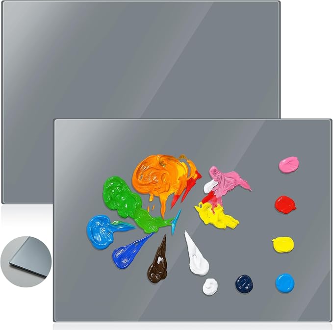 Nuanchu 2 Pcs 12 x 16 Inches Neutral Grey Tempered Glass Palette for Oil Painting Keeps Wet Paint Fresh Scratch Resistant Easy Clean up for Palette Artist Supplies DIY Color Mixing