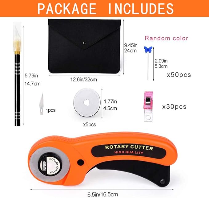 Swiftrans 90 PCS Rotary Cutter Kit, 45mm Rotary Cutter Tool Kit with 5 Extra Blades, A4 Cutting Mat, Patchwork Ruler, Carving Knife, Storage Bag Ideal Craft Supplies Set for Fabric Sewing and Quilting