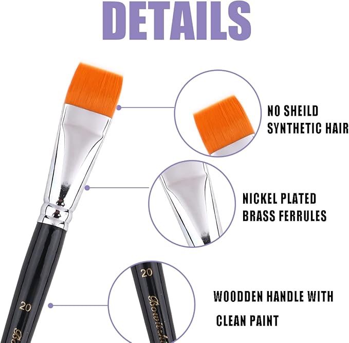 Bowitzki Face Paint Brush Set, 6pcs Artist Brushes for Body Face Painting,Acrylic Painting Watercolor Oil Gouache