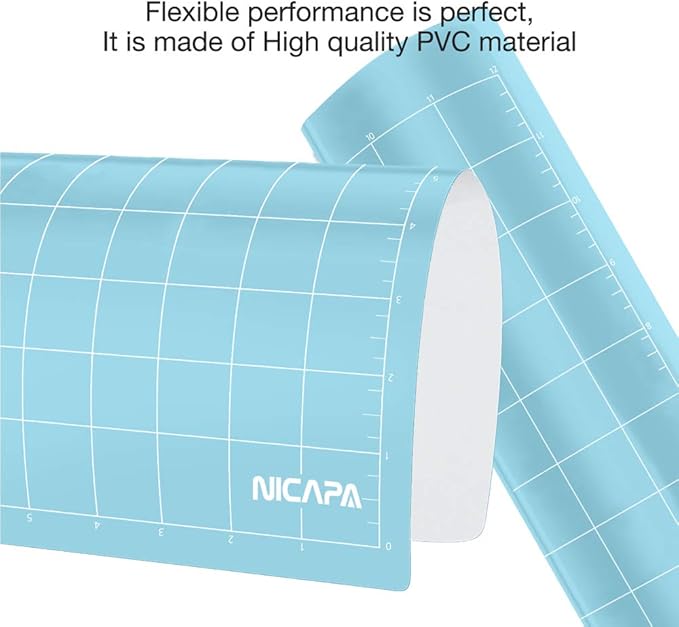 Nicapa Cutting Mat for Silhouette Cameo 3/2/1 (Light-Grip,12x12 inch 3pack) Adhesive&Sticky Non-Slip Flexible Square Gridded Blue Cut Mats Replacement Accessories Set Matts Vinyl Craft Sewing