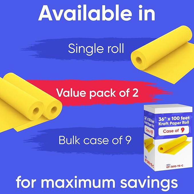 36" x 1200" (100 ft) Yellow Kraft Paper Roll (Value Pack of 2), 45 lbs Thickness, Made in USA Colored Kraft Paper for School, Bulletin Board - Odorless, Non-Toxic, Safe for Kids
