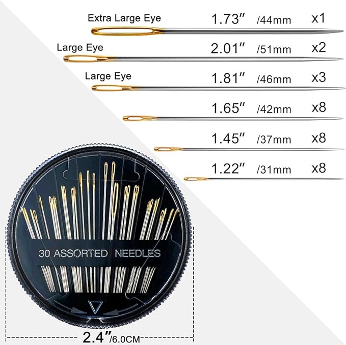 60Pack Sewing Needles for Hand Sewing Repair, 6 Sizes Assorted Needles with 4 Threaders, Hand Sewing Needles, Large Eye Stitching Needles, Embroidery Needles, Sewing Sharp Needles(Pink&Black 60PCS)