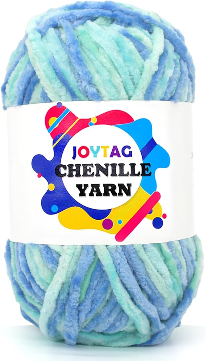 Velvet Chenille Yarn for Crocheting Rainbow Velvet Fluffy Plush Thick Bulky Chunky Chenille Velvet Soft Baby Blanket Yarn for Crocheting Hand Knitting 100g-Blue Tone