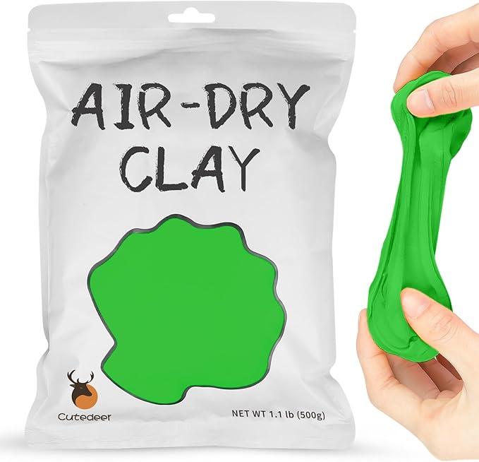 Cutedeer Green Air Dry Clay, 1.1lb Foam Modeling Clay, Soft Squishy Molding for Kids Adults, Arts & Crafts Project Slime Supplies(1.1lb - 1 Pack, Green)