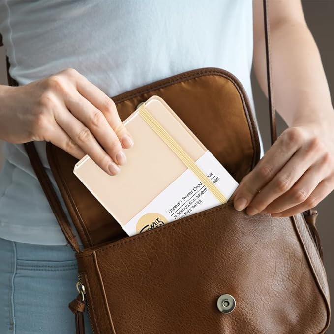 Hardcover 96Pages Blank Sketch Book for Drawing, Small 5.7x4.1 Pocket Journal Notebook for Travel, 180gsm Thick Paper Diary Notebooks for Work, PU Cover Memo for Writing. Beige
