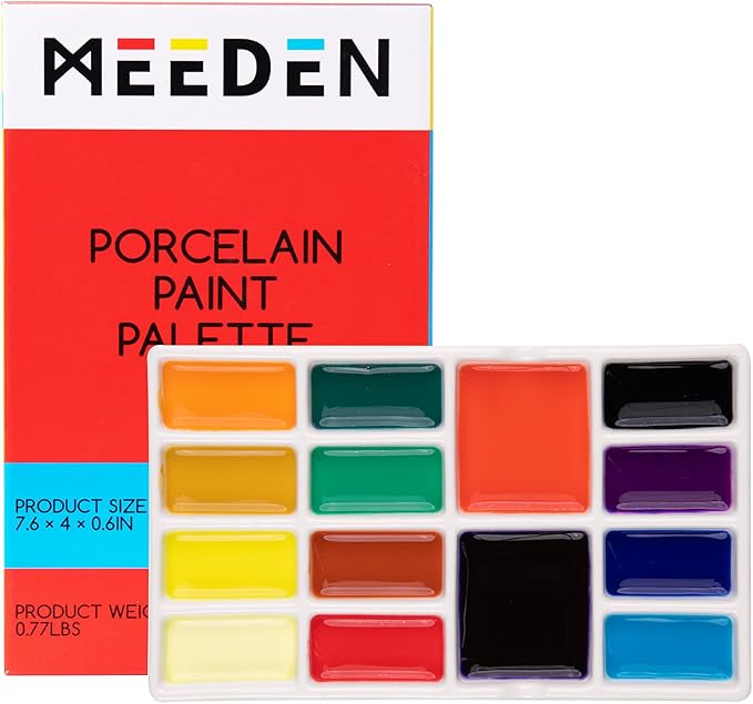 MEEDEN 14-Well Ceramic Paint Palette, Porcelain Watercolor Painting Palette, Porcelain Paint Tray, Ceramic Mixing Palette for Watercolor, Gouache, Acrylic Painting