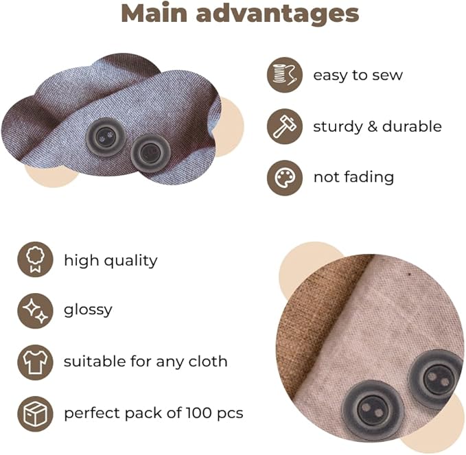 100 Pcs Grey Sewing Buttons 0.75 inch Buttons for Uniform 2 Hole 30L Round Plastic 19mm Sew on Bulk Ideal for Shirt Skirt Suit Pants Coats Dress Uniform Shorts Decorative DIY Crafts Art Projects