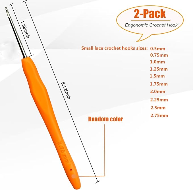 Mdoker 2PCS Small Size Crochet Hook Ergonomic Handle Crochet Hook Needles for Arthritic Hands,Thread Crochet Steel Lace Hooks Size 1.75mm