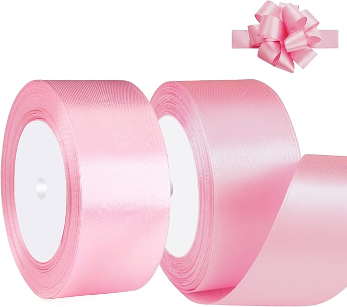 Pink Satin Ribbon 1-1/2 Inch x 2 Rolls Pink Wide Satin Fabric Ribbon for Gift Packaging, Christmas, Wedding, Flower Bouquet, Holiday Party, Invitation
