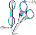 2 Pcs Folding Stainless Steel Portable Mini Travel Scissors, Safety Foldable Pocket Badge Small Scissors All Purpose with 2 Keychain for Travel, Home, Office, Craft, Sewing, Nurse Accessories (Color)
