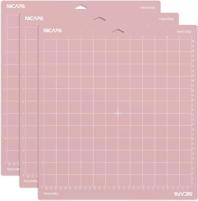 Nicapa Fabric Grip Cutting Mat for Cricut Maker 3/Maker/Explore 3/Air 2/Air/One (12x12 inch,3 Pack) Fabric Adhesive Sticky Pink Quilting Replacement Cut Mats