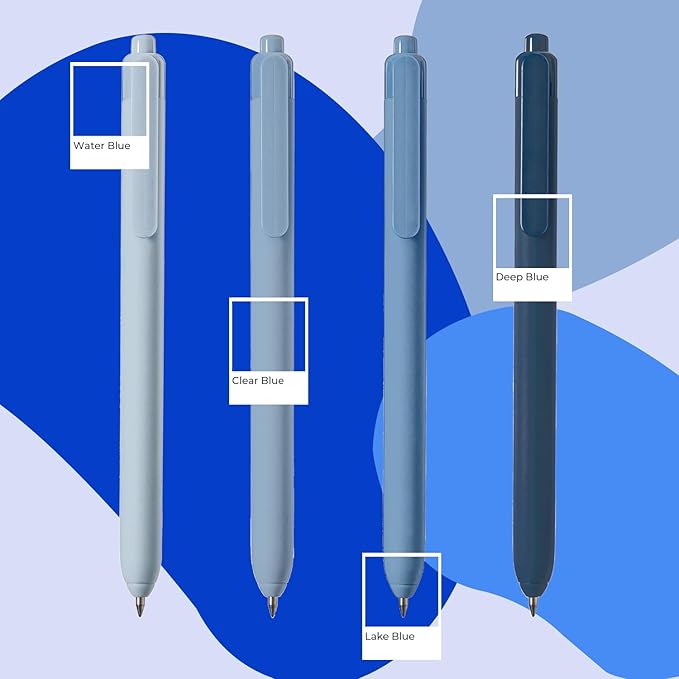 Y YOMA 4 Pcs Fine Point 0.5mm Gel Pen Black Ink Retractable Ballpoint Pen Smooth Writing Quick Dry Gel Pens Cute Aesthetic Pen Pastel Refillable Pen for School Home Office Supplies, Lake Blue