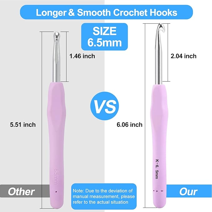 Vodiye Professional Extra Long 6.5mm Crochet Hooks, Ergonomic Handle Set for Beginners & Experienced Lovers