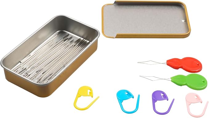40PCS Large Eye Sewing Needles - 8 Sizes Hand Sewing Sharp, Embroidery, Leather, Stainless Steel Yarn With Threaders & Stitch Markers (Golden)