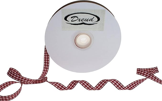 Gingham Ribbon 50 Yard Each Roll 100% Polyester Woven Edge (3/8" x 50 Yards, Dark Red)