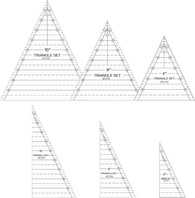 6 Set Tall Triangle Quilting Rulers for Quilting Templates 6 8 10 Inch Wedge Triangle Quilting Rulers and Templates, Sewing Templates for Sewing Cut Measurement DIY Craft Quilting Tools