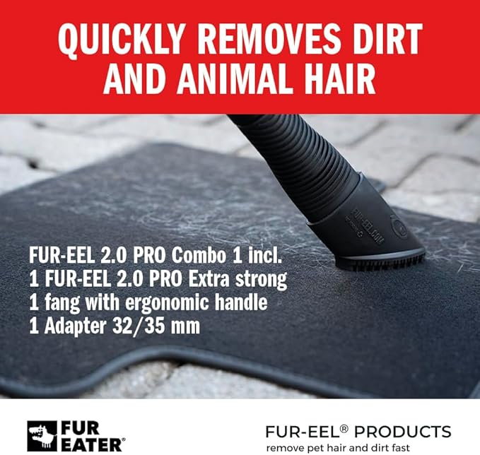 PRO 2.0 Combo Pet Hair Removal Tool for Car Detailing | Universal Vacuum Attachment for Dog & Cat Hair | Fits 1-1/4" & 1-3/8" Hoses | Replaceable Soft Rubber Head | Washable & Reusable