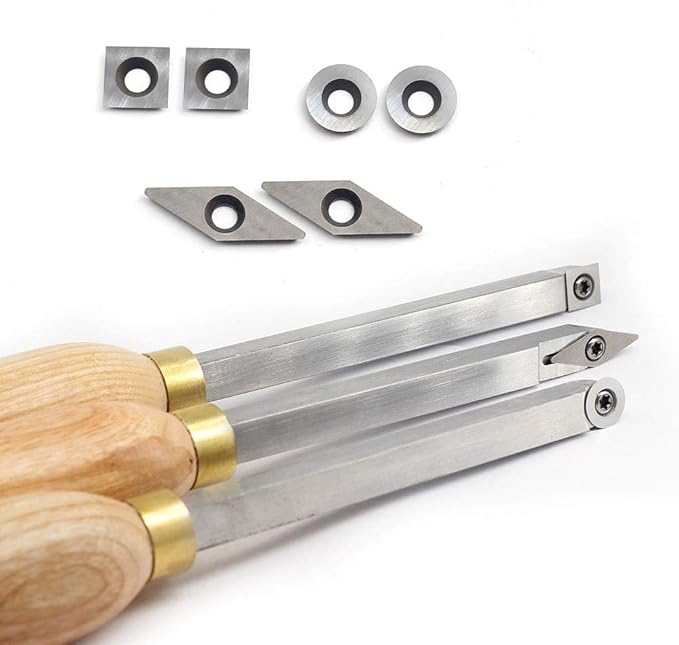 Carbide Woodturning Tool Mini Size (3 Piece Set) Includes Diamond, Round and Square Turning Tools With Comfort Grip Handles Perfect For Small to Mid-Size Projects
