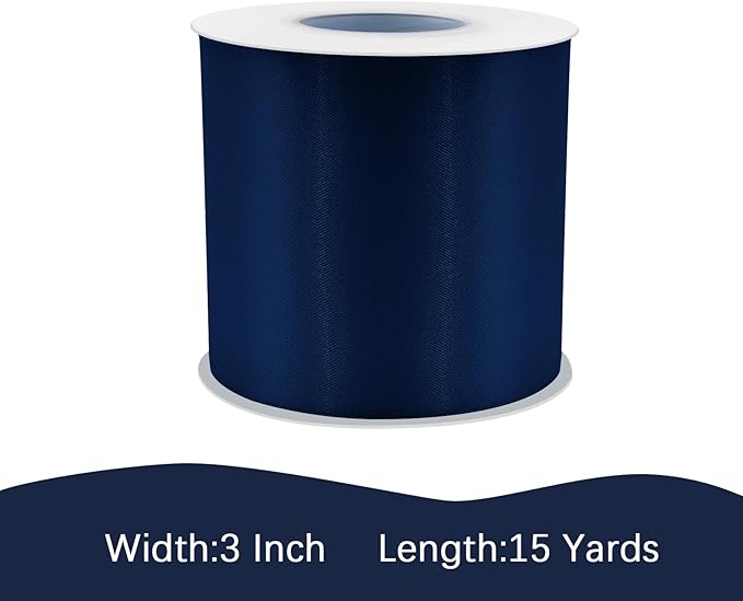 Navy Blue Satin Ribbon 3 inch X 15 Yards Polyester Ribbon for Gift Wrapping Very Suitable for Weddings Party Hair Bow Invitation Decorations and More