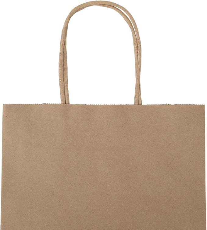 bagmad 50 Pack 8x4.75x10 Inch Plain Medium Paper Bags with Handles Bulk, Brown Kraft Craft Gift Bags, Grocery Shopping Retail Birthday Party Favors Wedding Sacks (Natural 50pcs)