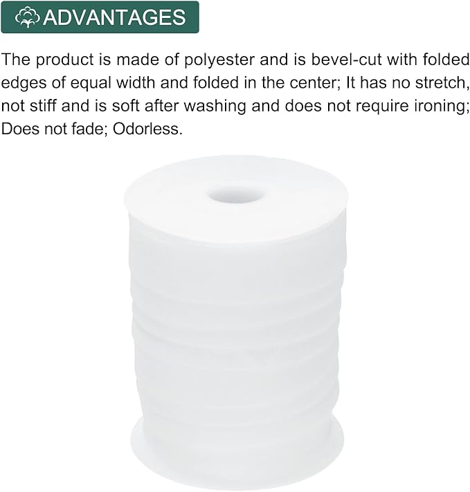 MECCANIXITY 1 Inch Double Fold Bias Tape Polyester Continuous Bulk Bias Tape for Sewing,Seaming Quilting Hemming Binding Crafts (White 25 Yards)