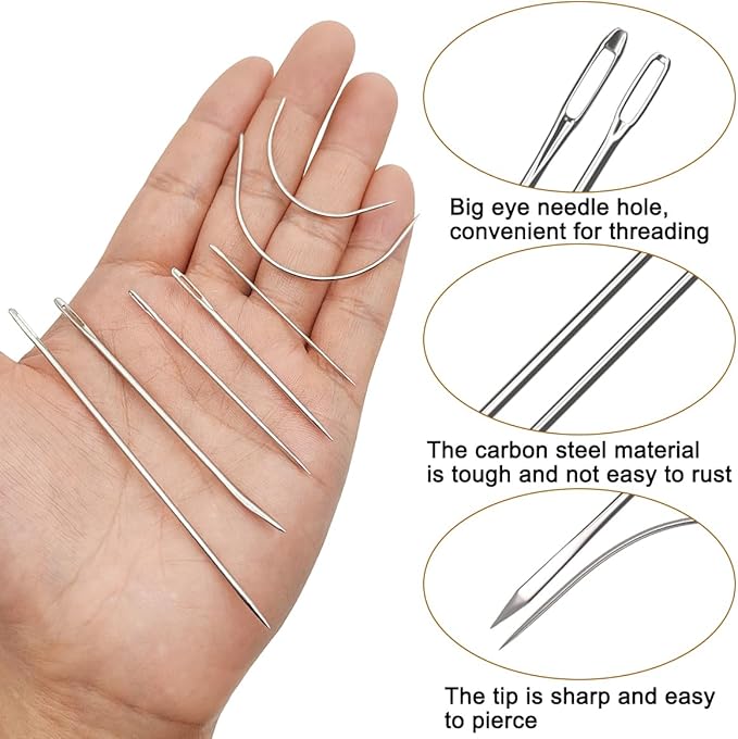 17 pcs Leather Stitching Kit, SourceTon Upholstery Needle and Thread, 6 Colors Thick Sewing Thread for Fabric, Leather, DIY, Clothing, Sewing